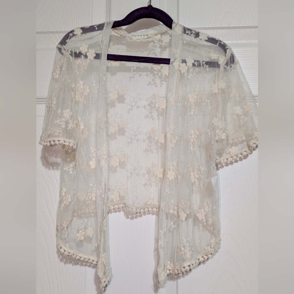 btween Girls Sheer Lace Floral Cardigan- Sz 7